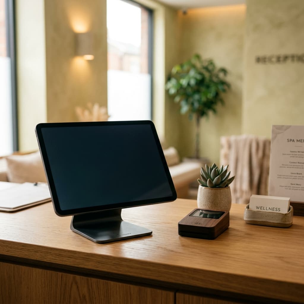 Touchscreen-Kassensystem am Empfangstresen eines Salons